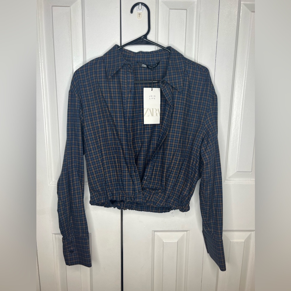 Navy Blue & Orange Zara Plaid Shirt